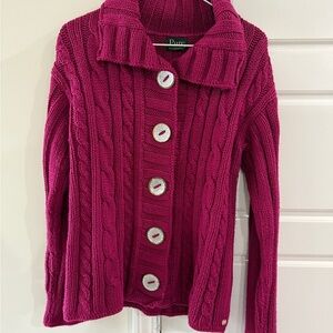 Pure Collection Women's Fuchsia Hand Knit Cardigan Small Big Buttons